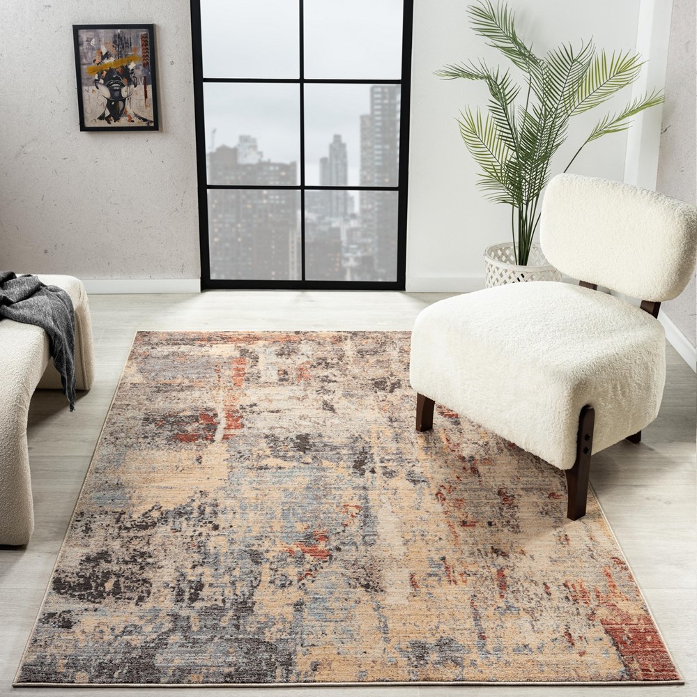 Alia 838GL Abstract Distressed Rugs in Anthra Rose Pink